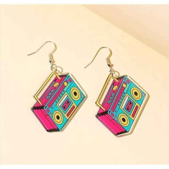 Art Deco Boom Box Earrings - Picture 2 of 5